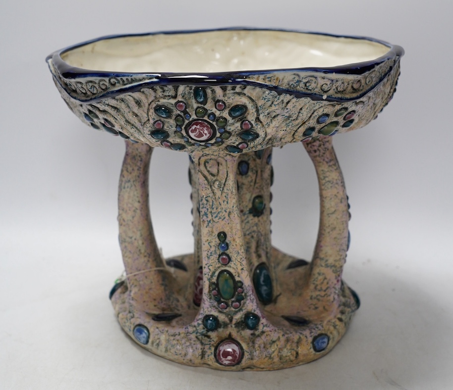 An Art Nouveau Turn Teplitz gemware pedestal bowl, 23.5cm. Condition - restored